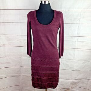 Calvin Klein Dress Wool a-live knit sweater XS wine purple burgundy trim READ